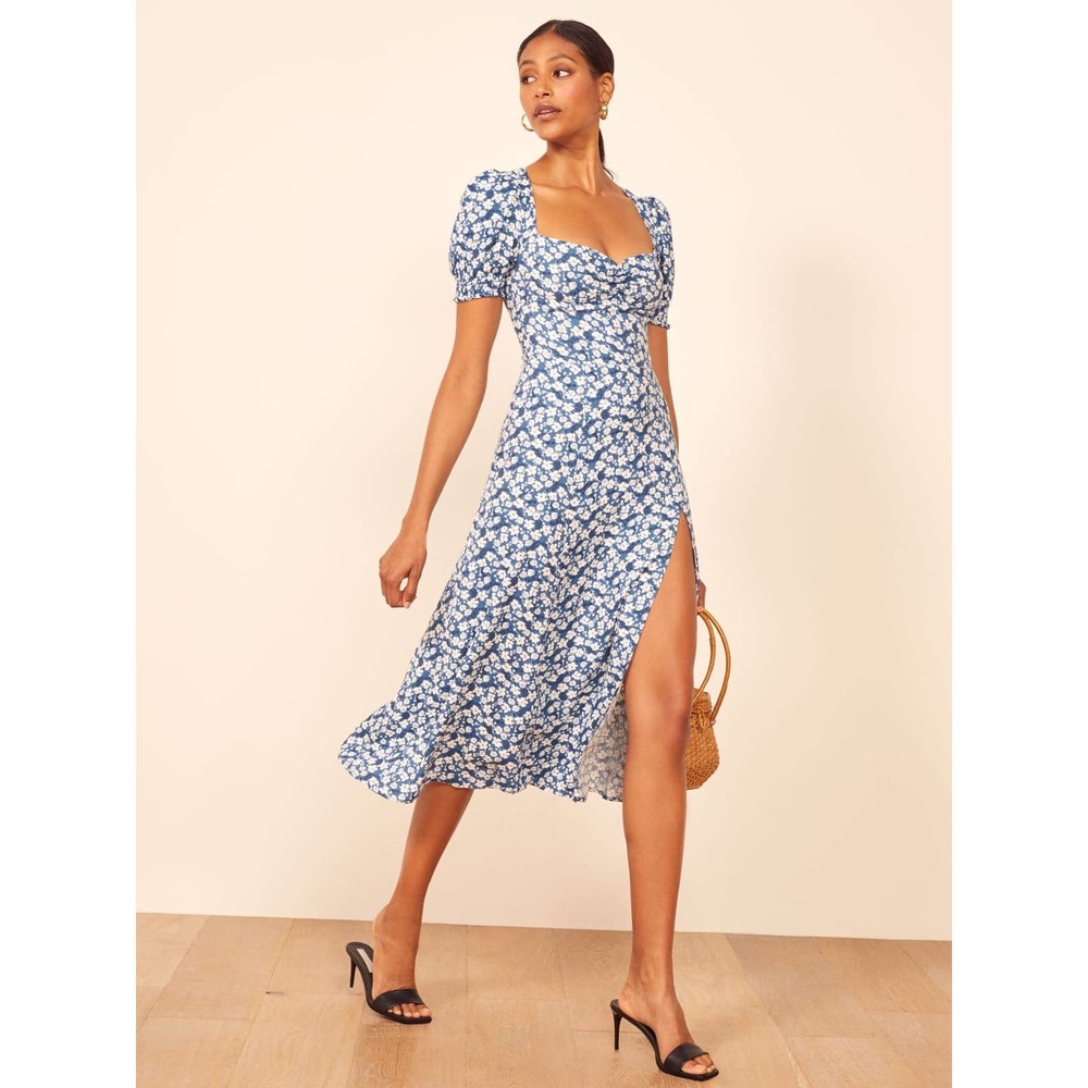 Reformation Lacey Floral Blue Maxi Dress Size 8